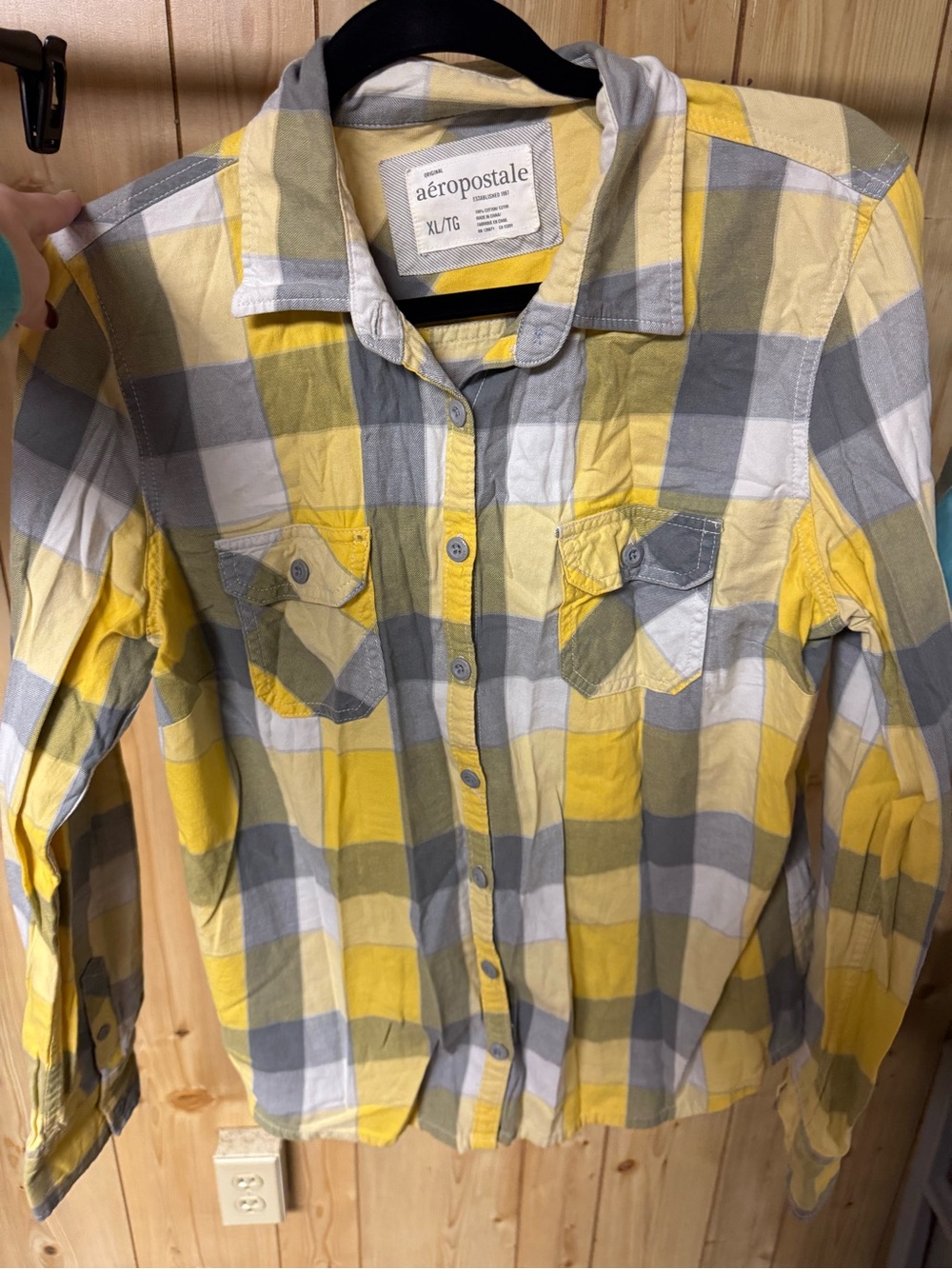 Aeropostale Yellow & Gray Plaid Button-Down Shirt